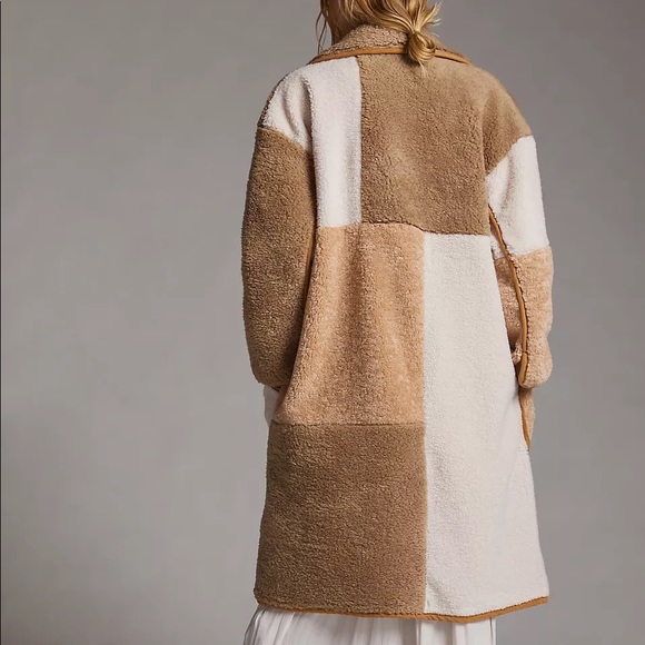 Anthropologie Pilcro Colorblocked Sherpa Teddy Coat  “Mixed Fur” Large - Picture 3 of 15